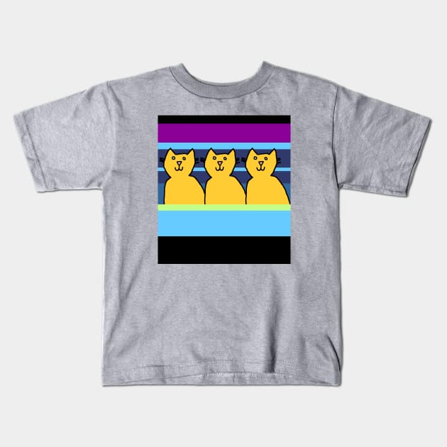 Three Cats on Stripes Kids T-Shirt by ellenhenryart